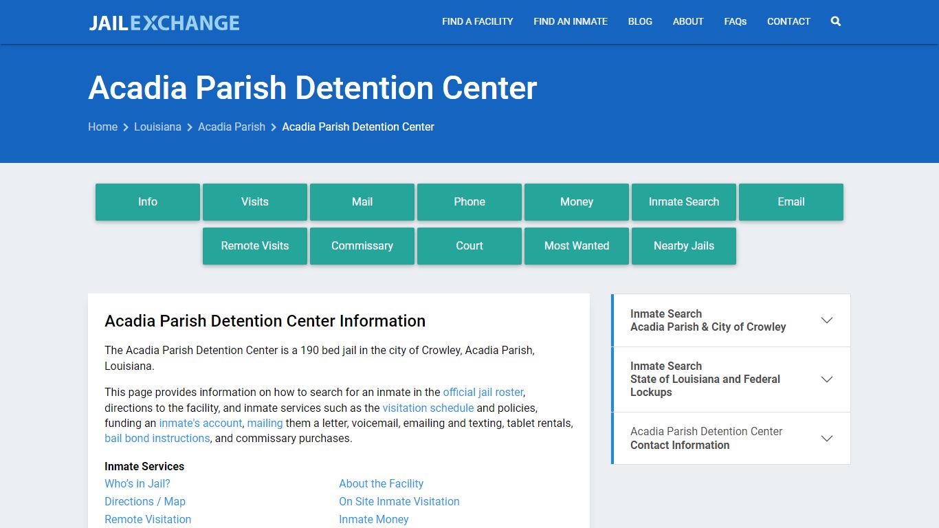 Acadia Parish Detention Center, LA Inmate Search, Information