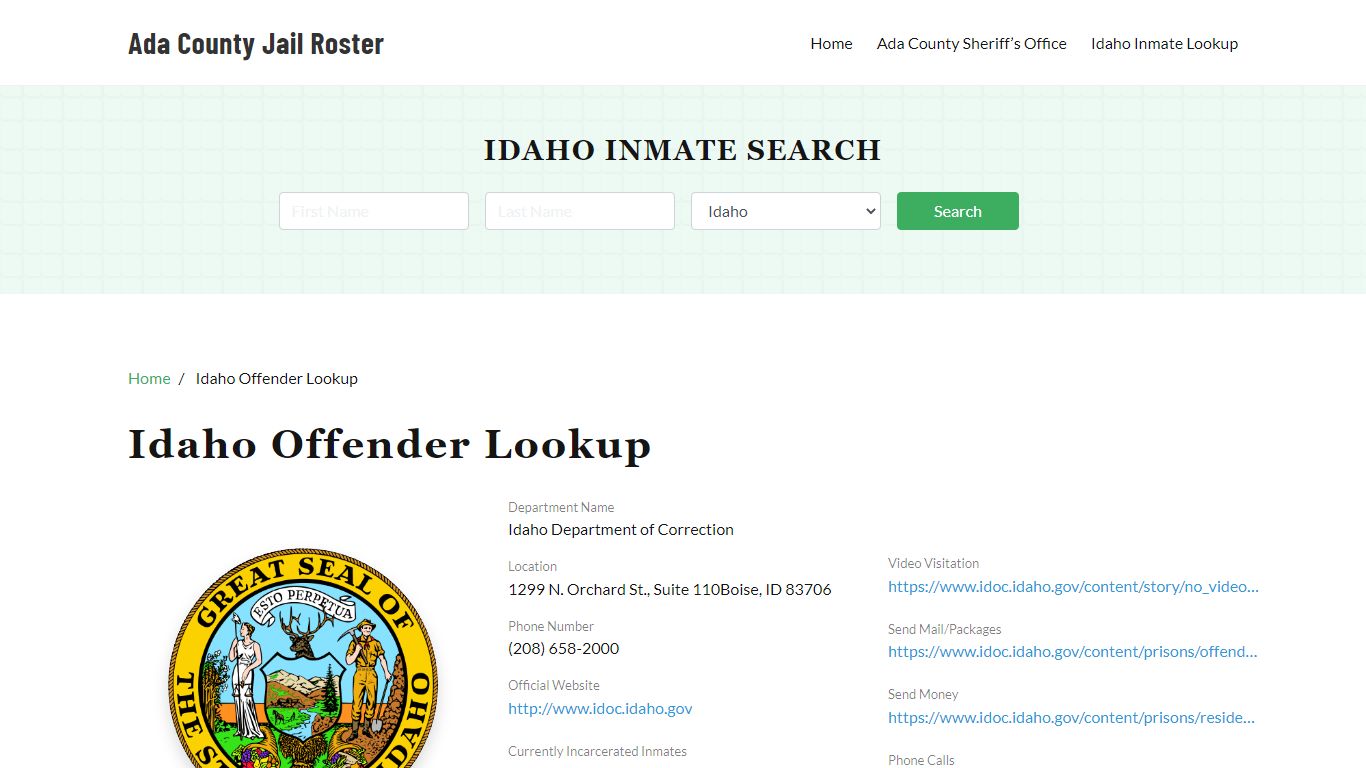Idaho Inmate Search, Jail Rosters