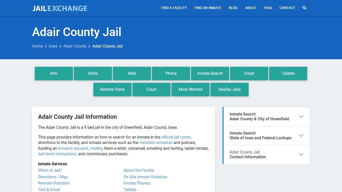 Adair County Jail, IA Inmate Search, Information