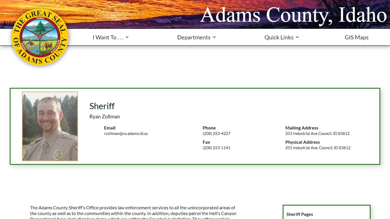 Sheriff | Adams County, Idaho