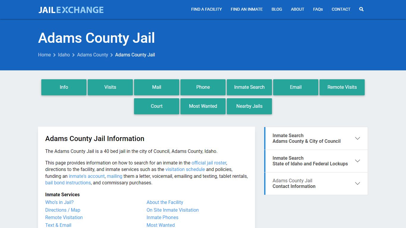 Adams County Jail, ID Inmate Search, Information
