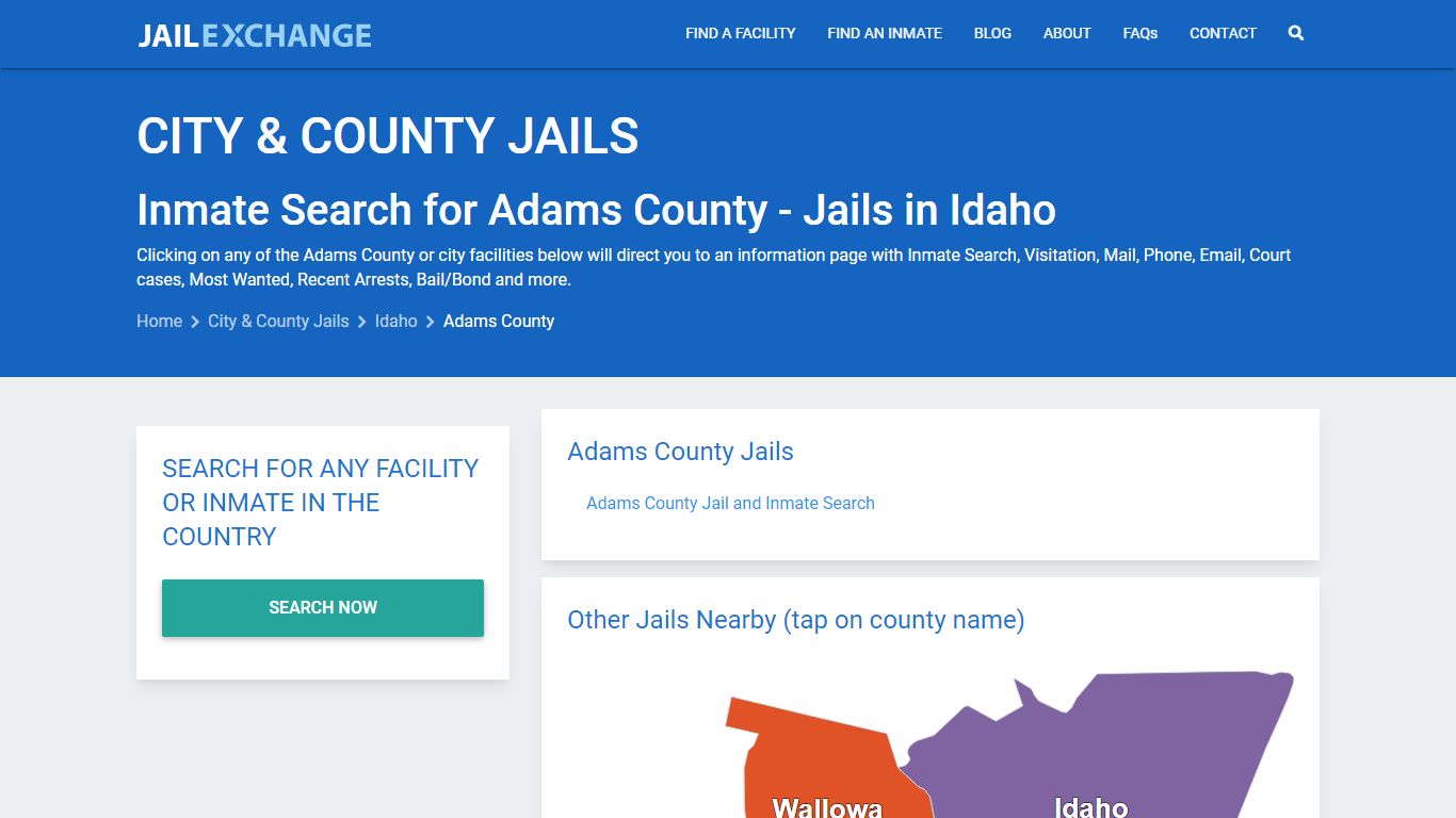 Inmate Search for Adams County | Jails in Idaho - Jail Exchange
