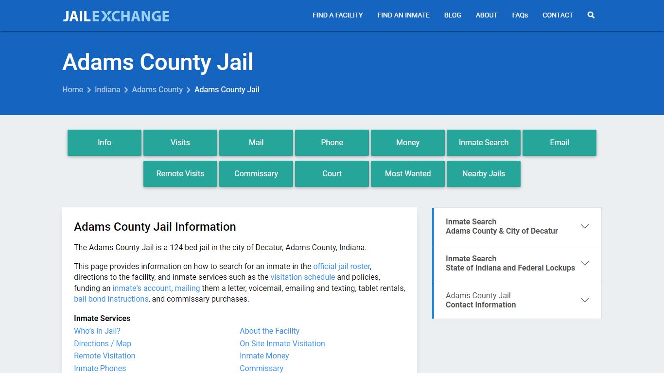 Adams County Jail, IN Inmate Search, Information