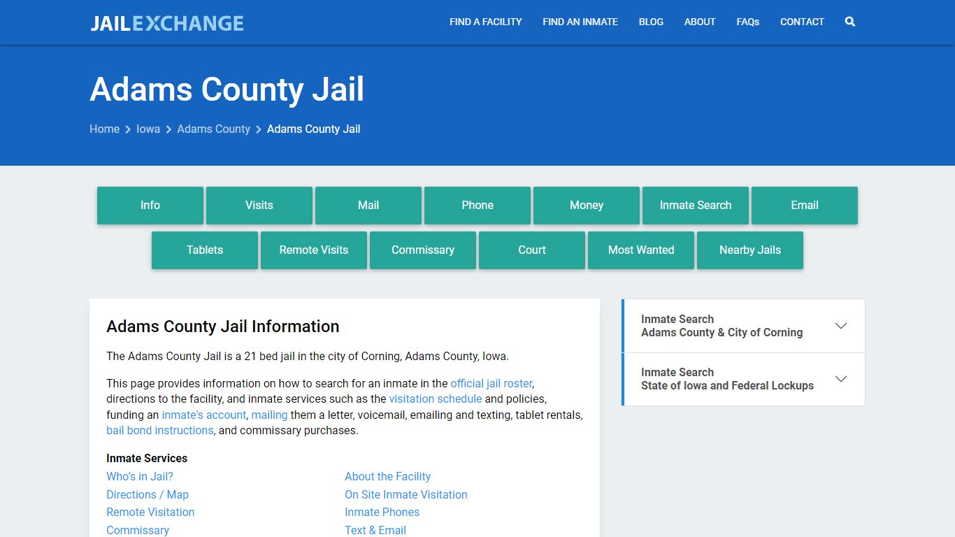 Adams County Jail, IA Inmate Search, Information