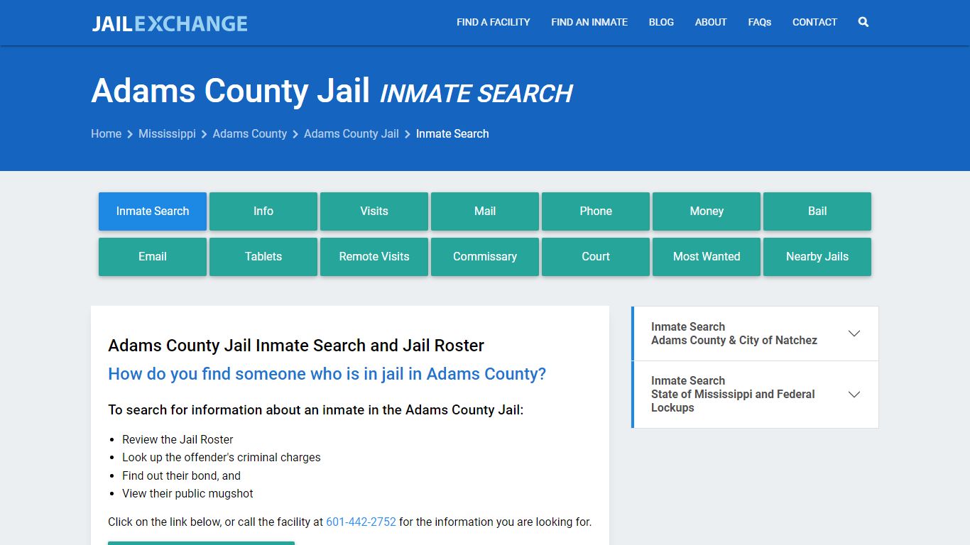Inmate Search: Roster & Mugshots - Adams County Jail, MS