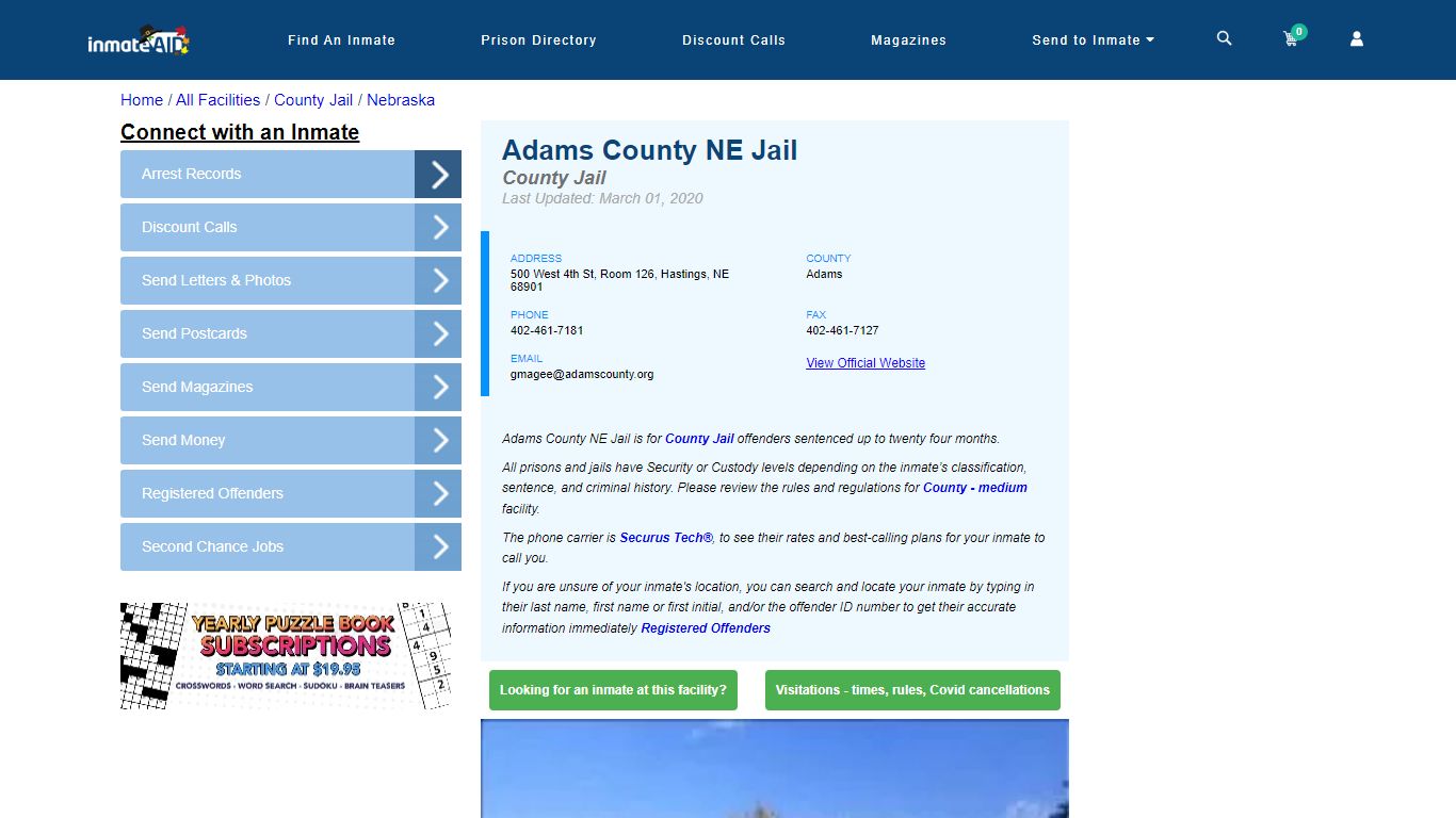 Adams County NE Jail - Inmate Locator - Hastings, NE