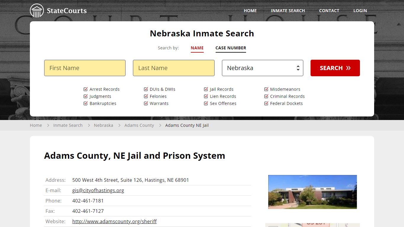 Adams County NE Jail Inmate Records Search, Nebraska - StateCourts