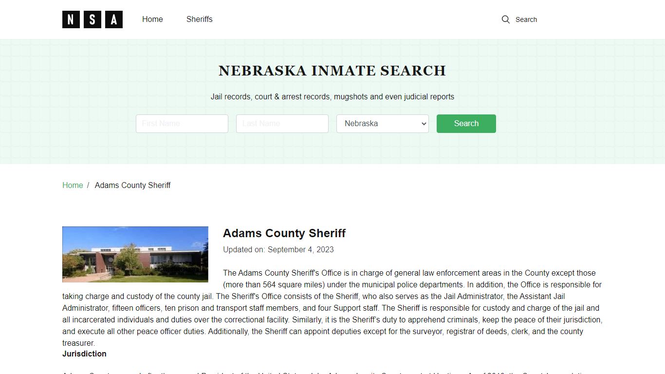 Adams County Sheriff, Nebraska and County Jail Information