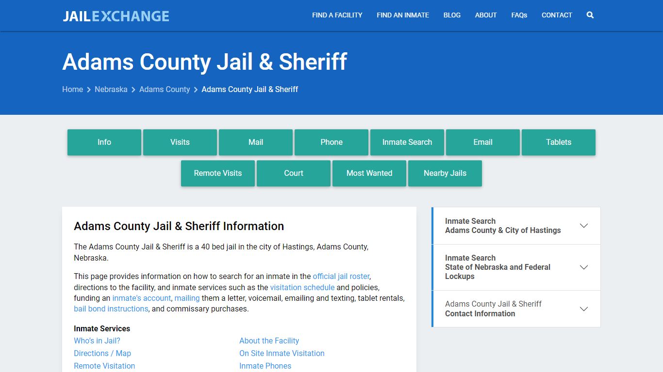 Adams County Jail & Sheriff, NE Inmate Search, Information
