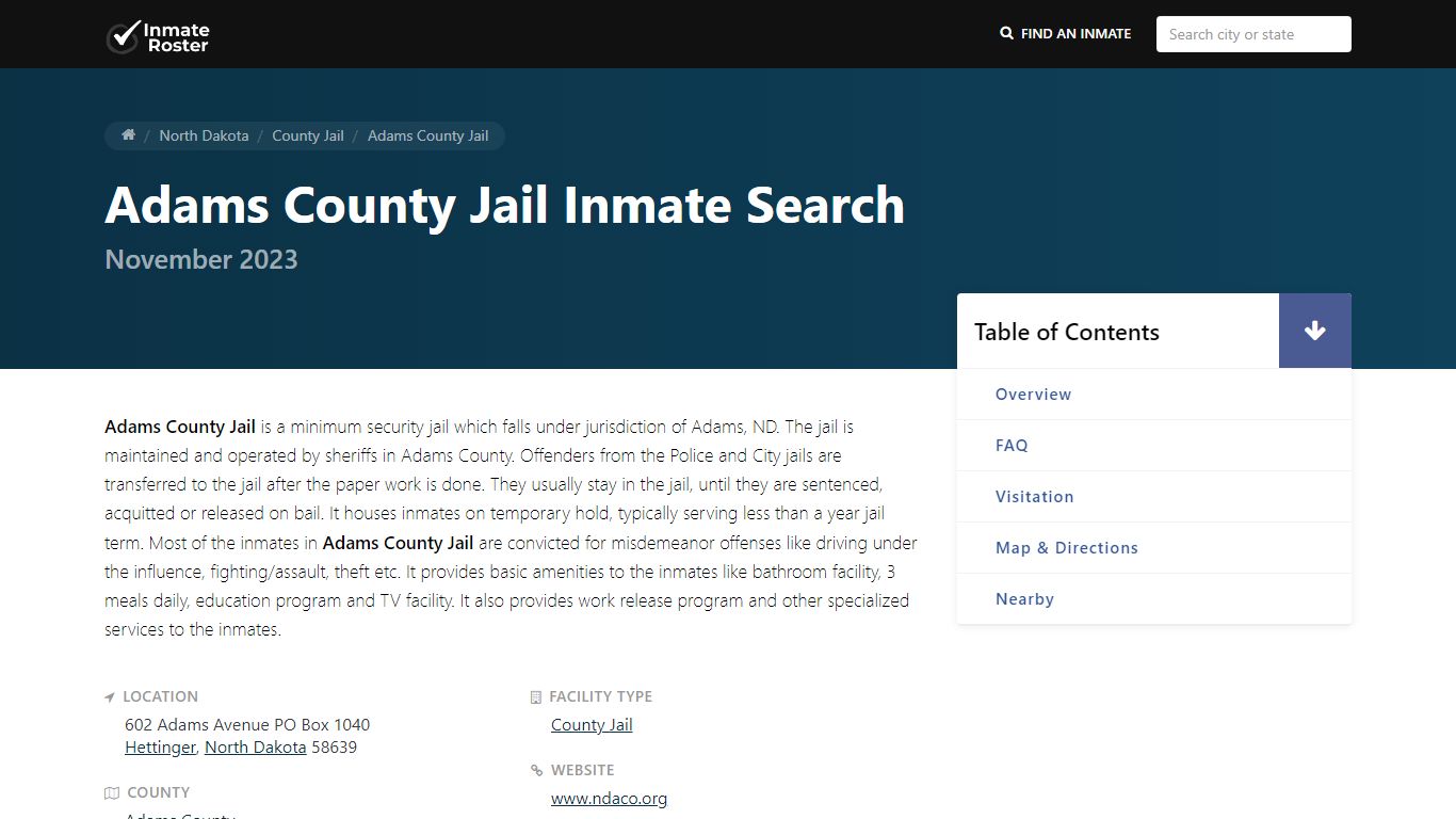Inmate Search | Adams County Jail - Hettinger, ND
