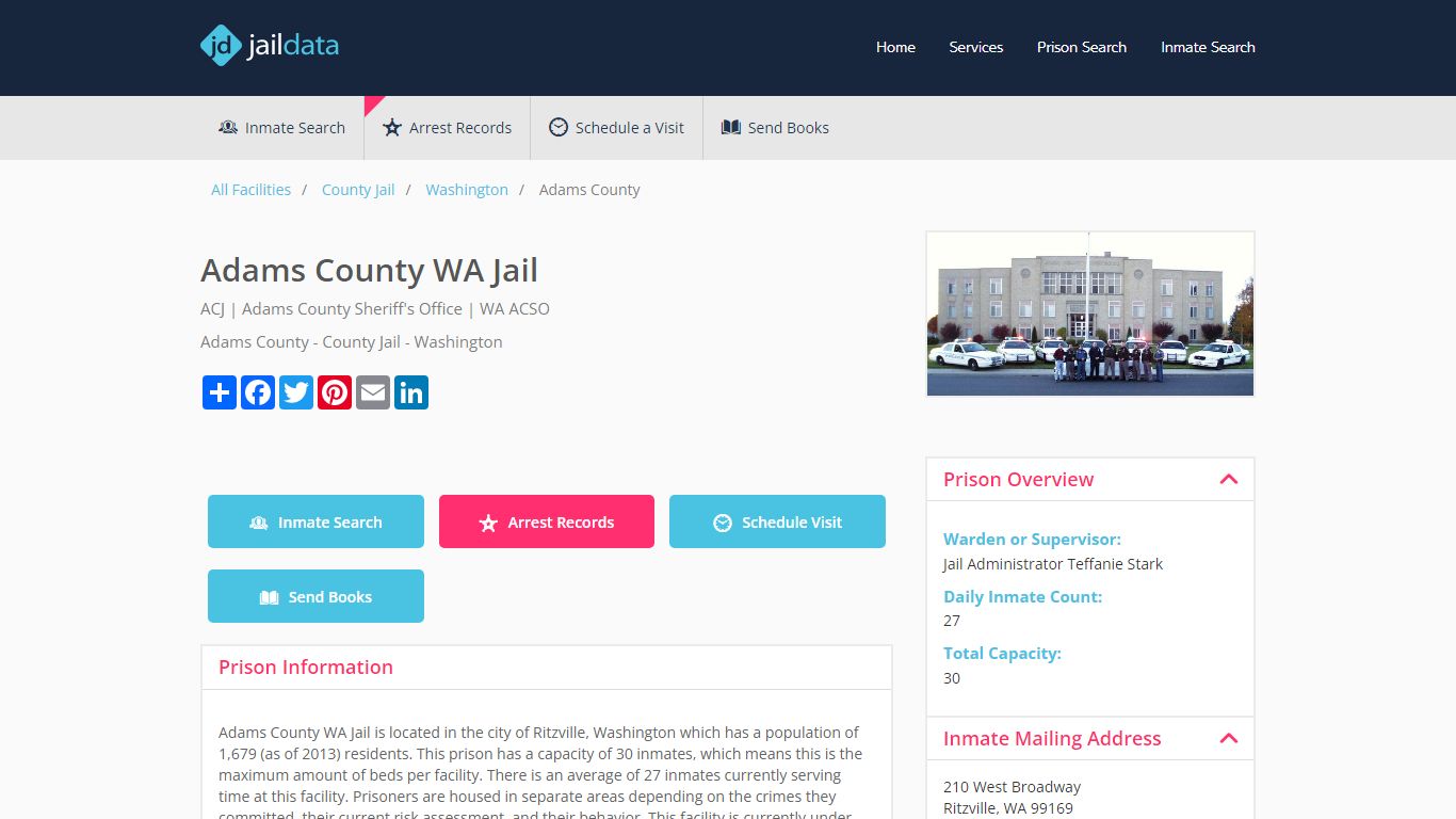 Adams County WA Jail Inmate Search and Prisoner Info - Ritzville, WA