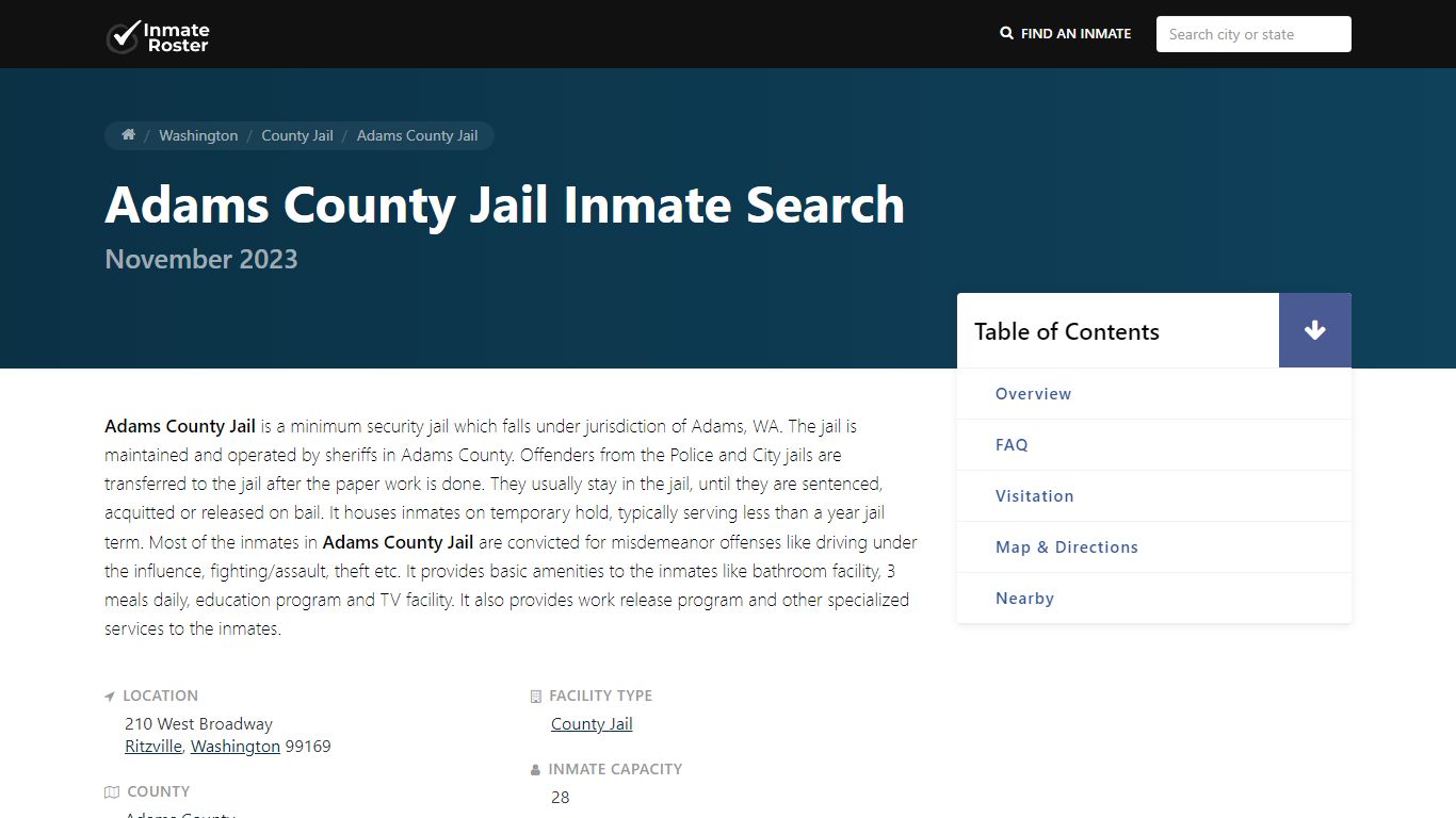 Inmate Search | Adams County Jail - Ritzville, WA