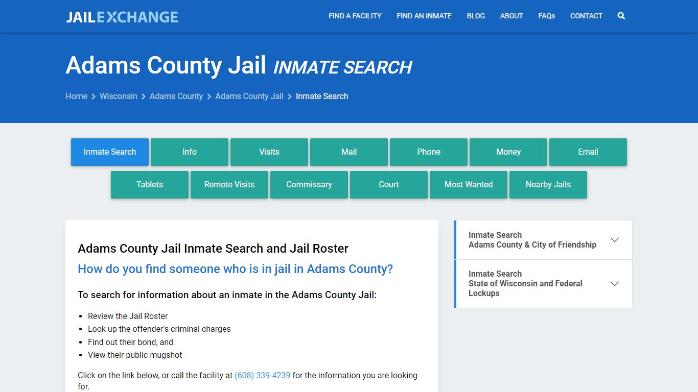 Inmate Search: Roster & Mugshots - Adams County Jail, WI