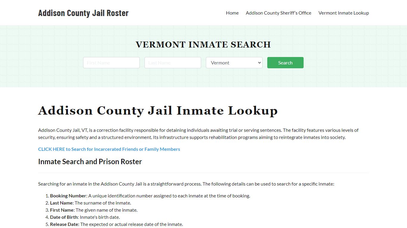 Addison County Jail Roster Lookup, VT, Inmate Search