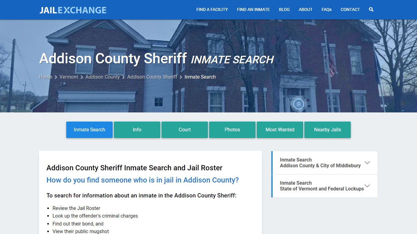 Addison County Sheriff Inmate Search - Jail Exchange