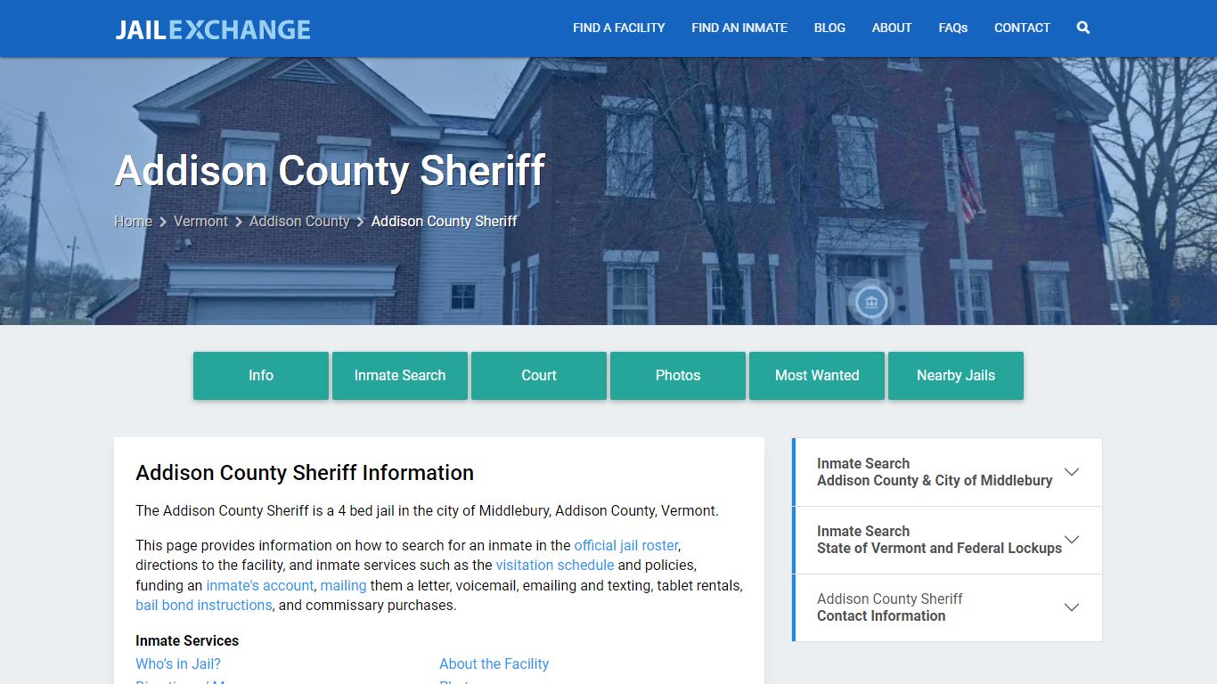 Addison County Sheriff, VT Inmate Search, Information - Jail Exchange