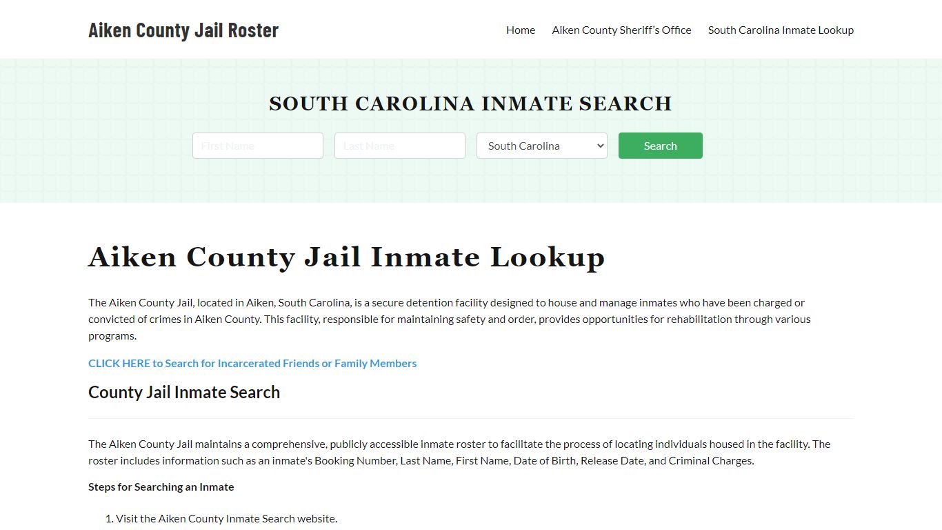 Aiken County Jail Roster Lookup, SC, Inmate Search