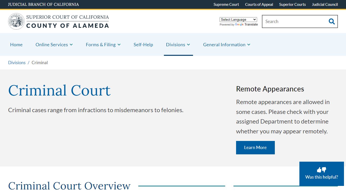 Criminal | Superior Court of California | County of Alameda