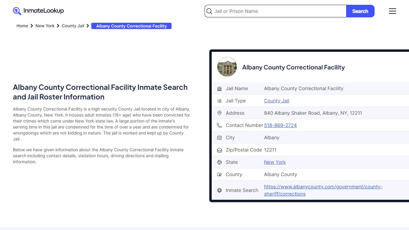 Albany County Correctional Facility (NY) Inmate Search New York ...