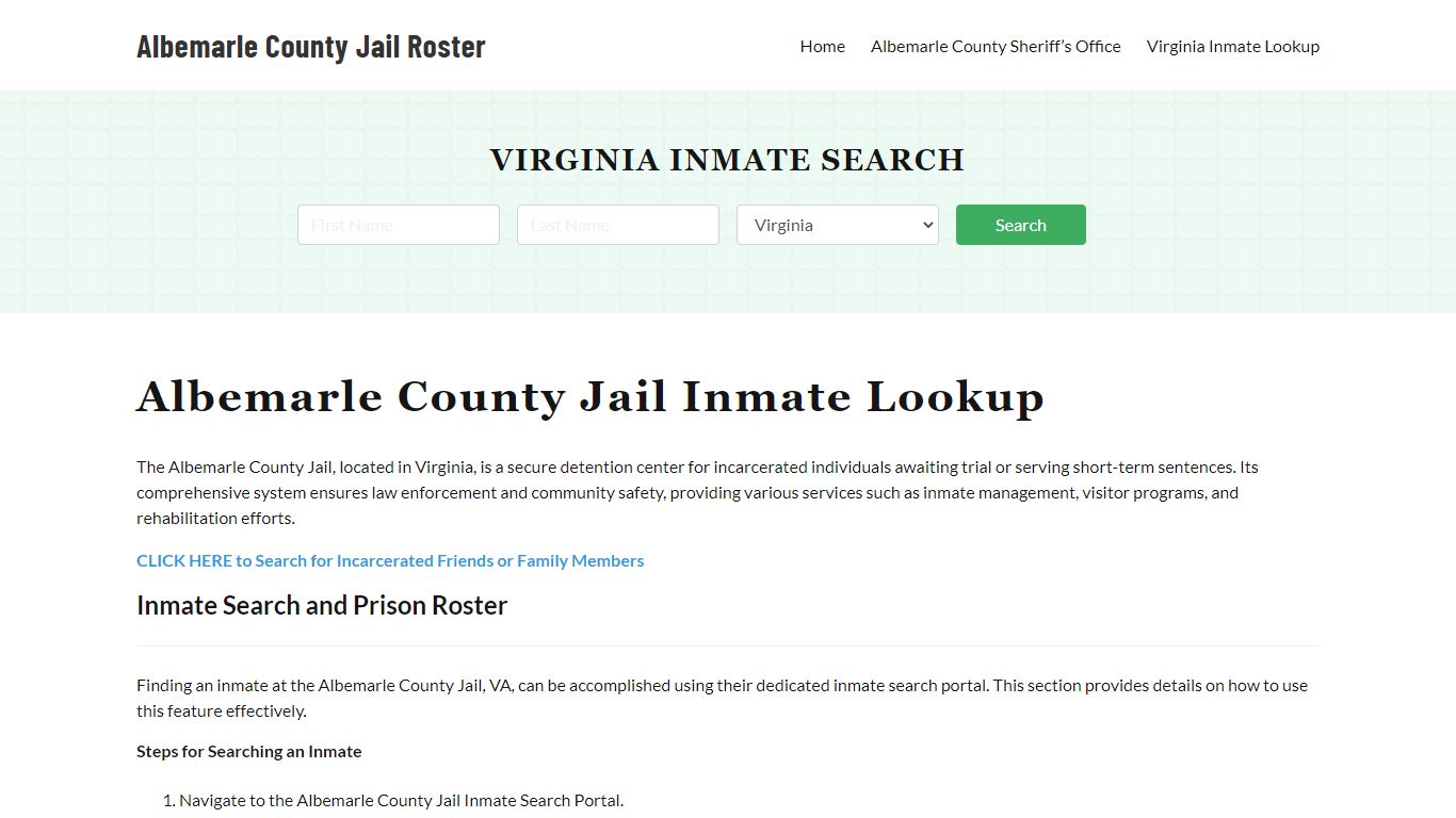 Albemarle County Jail Roster Lookup, VA, Inmate Search