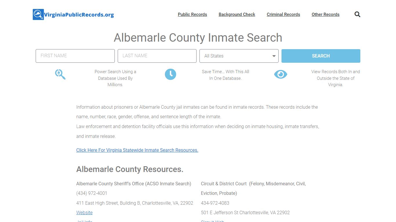 Albemarle County Inmate Search - ACSO Current & Past Jail Records