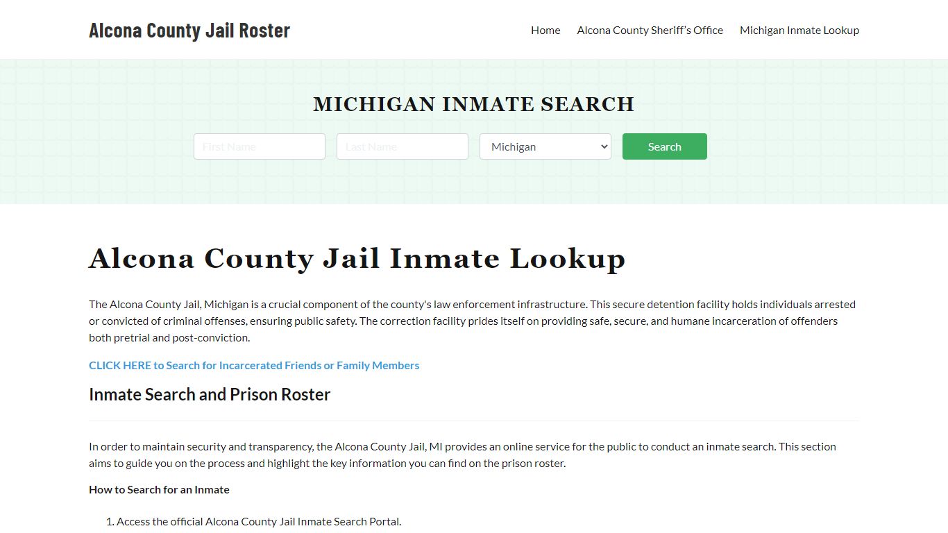 Alcona County Jail Roster Lookup, MI, Inmate Search