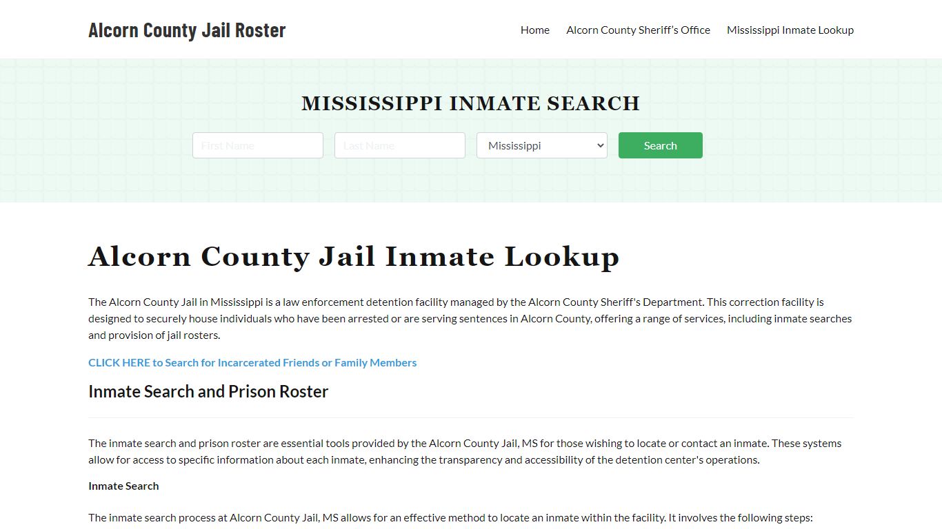 Alcorn County Jail Roster Lookup, MS, Inmate Search