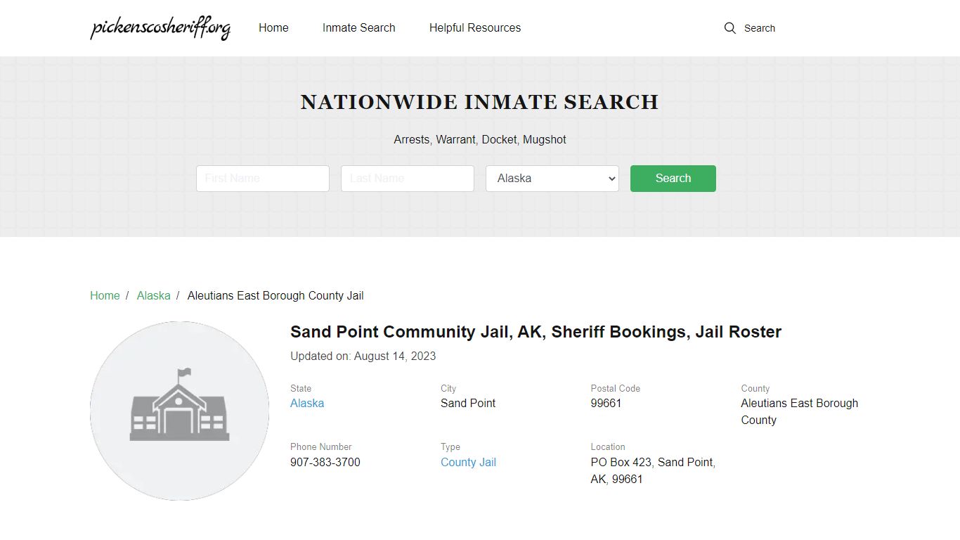 Sand Point Community Jail, AK, Sheriff Bookings, Jail Roster