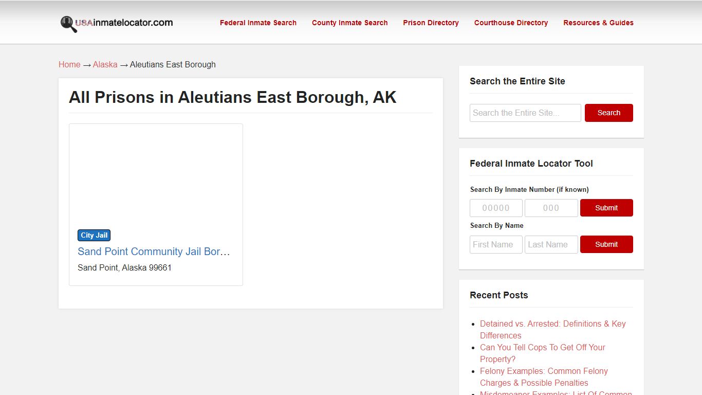 Aleutians East Borough Prisons & Jails Directory &124; USA Inmate Locator