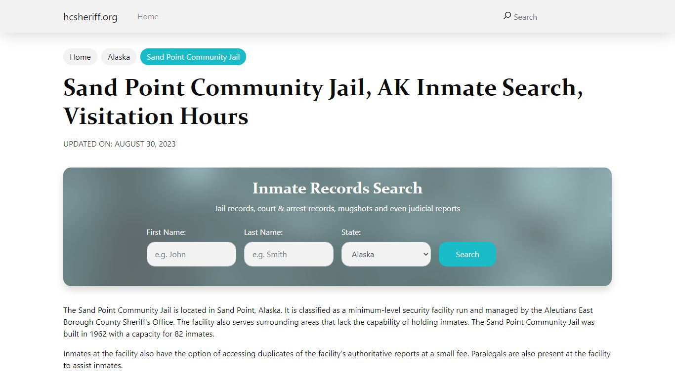 Sand Point Community Jail, AK Inmate Search, Visitation Hours