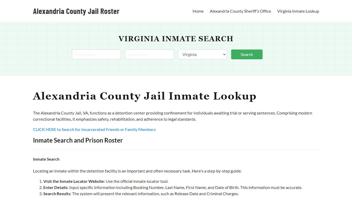 Alexandria County Jail Roster Lookup, VA, Inmate Search