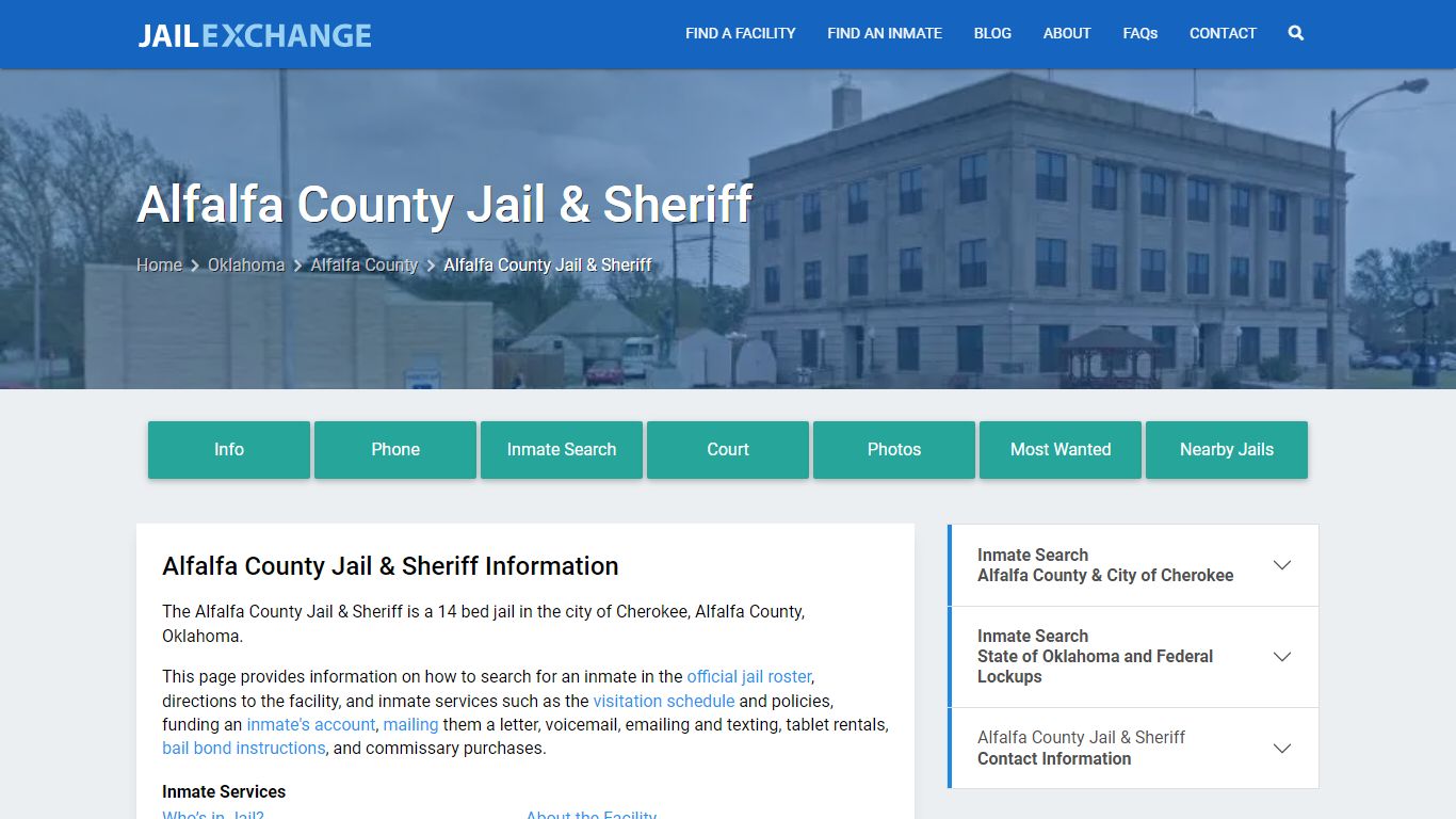 Alfalfa County Jail & Sheriff, OK Inmate Search, Information