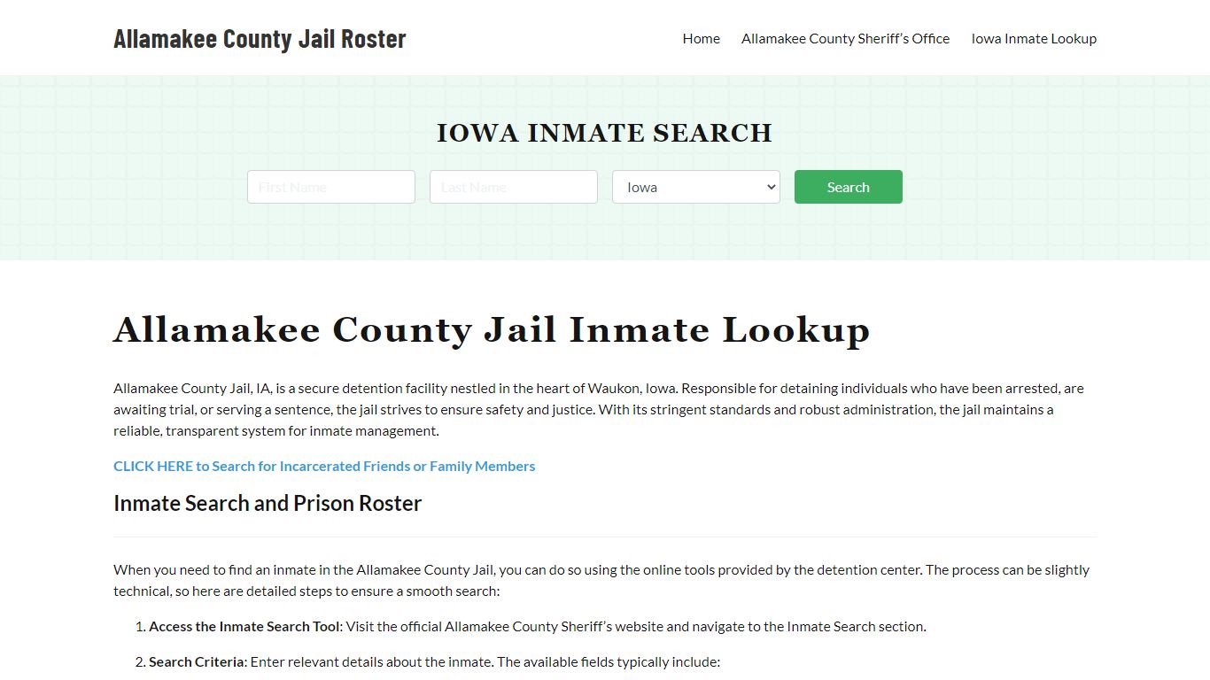 Allamakee County Jail Roster Lookup, IA, Inmate Search