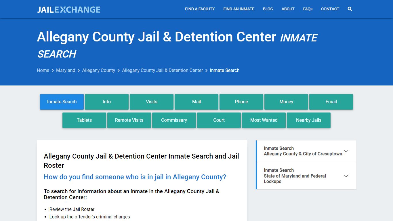 Allegany County Jail & Detention Center Inmate Search