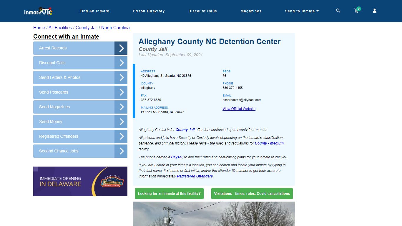 Alleghany County NC Detention Center - Inmate Locator - Sparta, NC