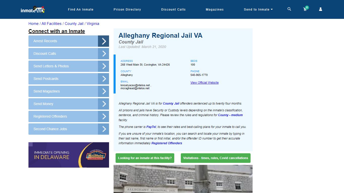 Alleghany Regional Jail VA - Inmate Locator - Covington, VA