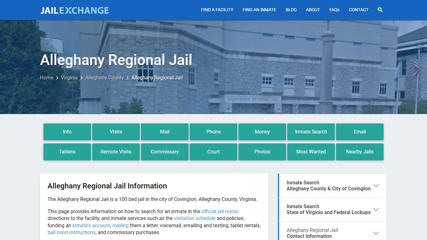 Alleghany Regional Jail, VA Inmate Search, Information