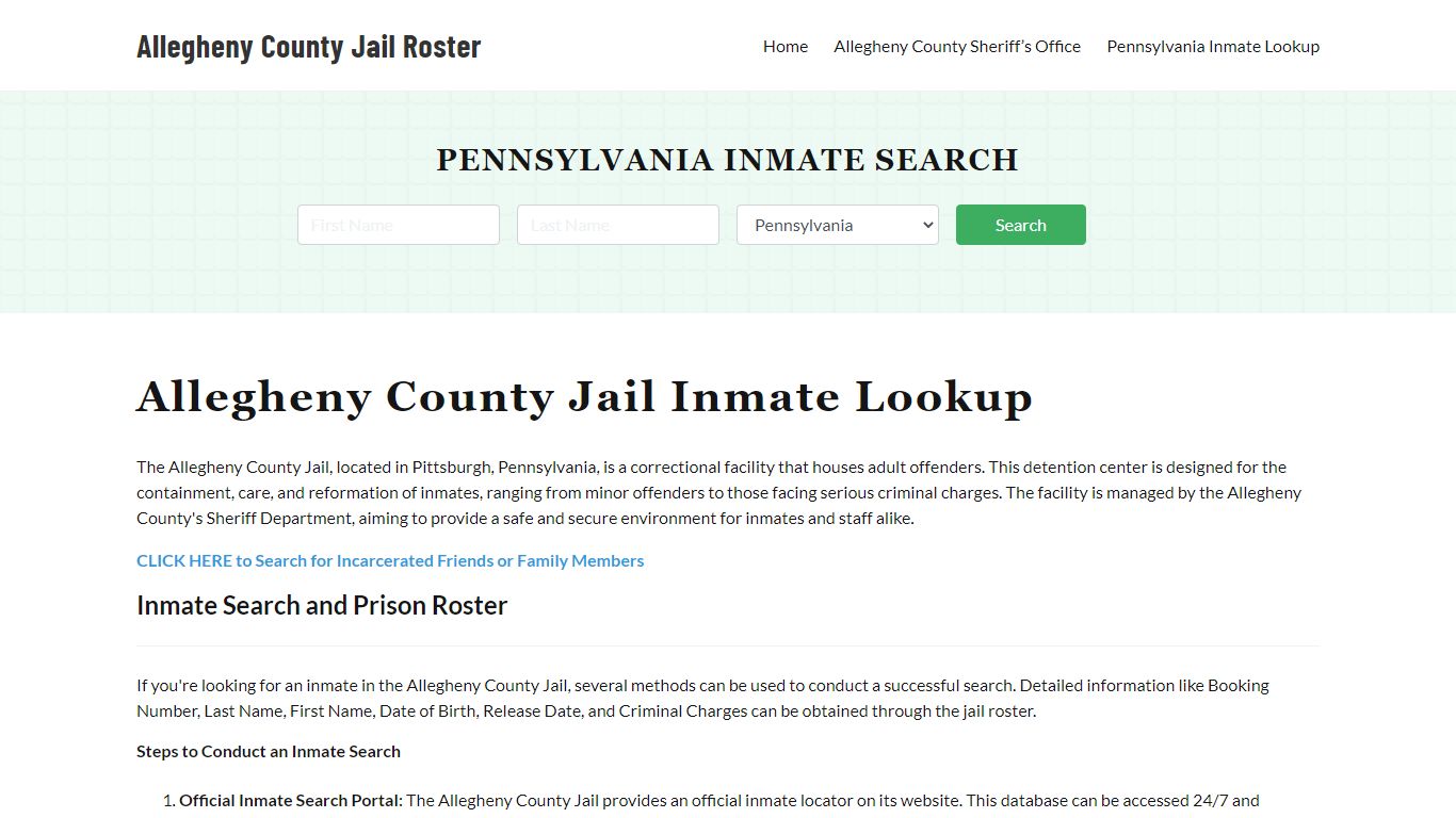 Allegheny County Jail Roster Lookup, PA, Inmate Search