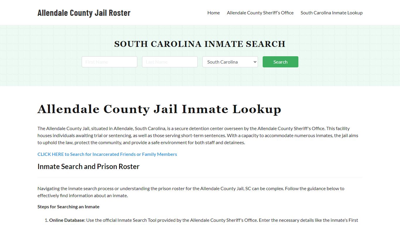 Allendale County Jail Roster Lookup, SC, Inmate Search