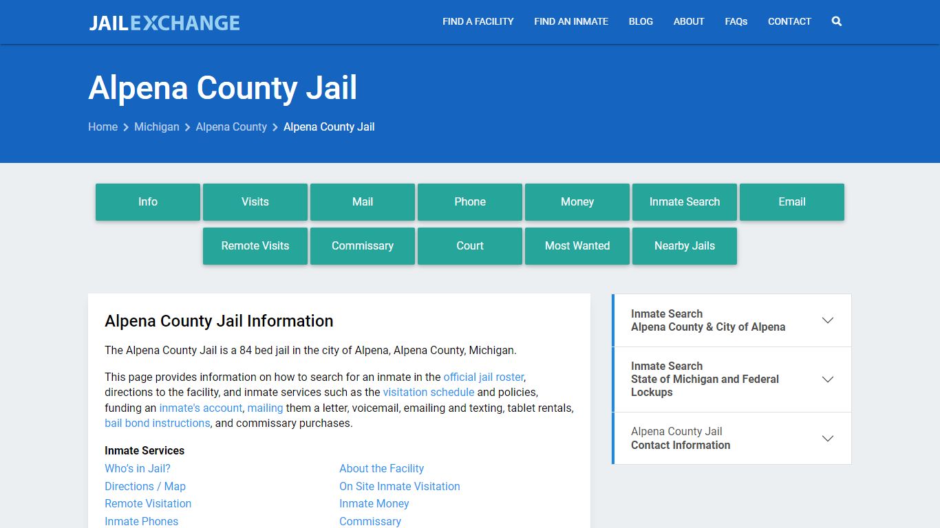 Alpena County Jail, MI Inmate Search, Information