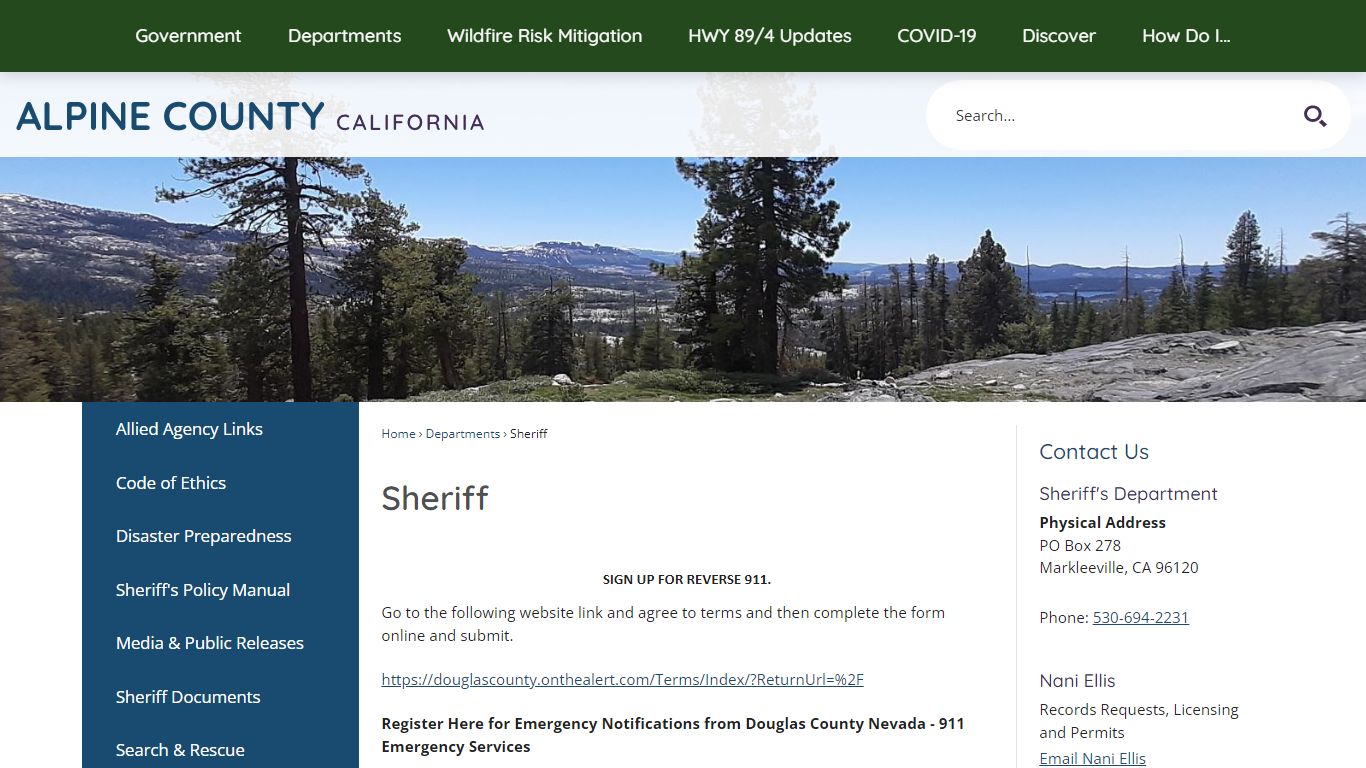Sheriff | Alpine County, CA - Official Website
