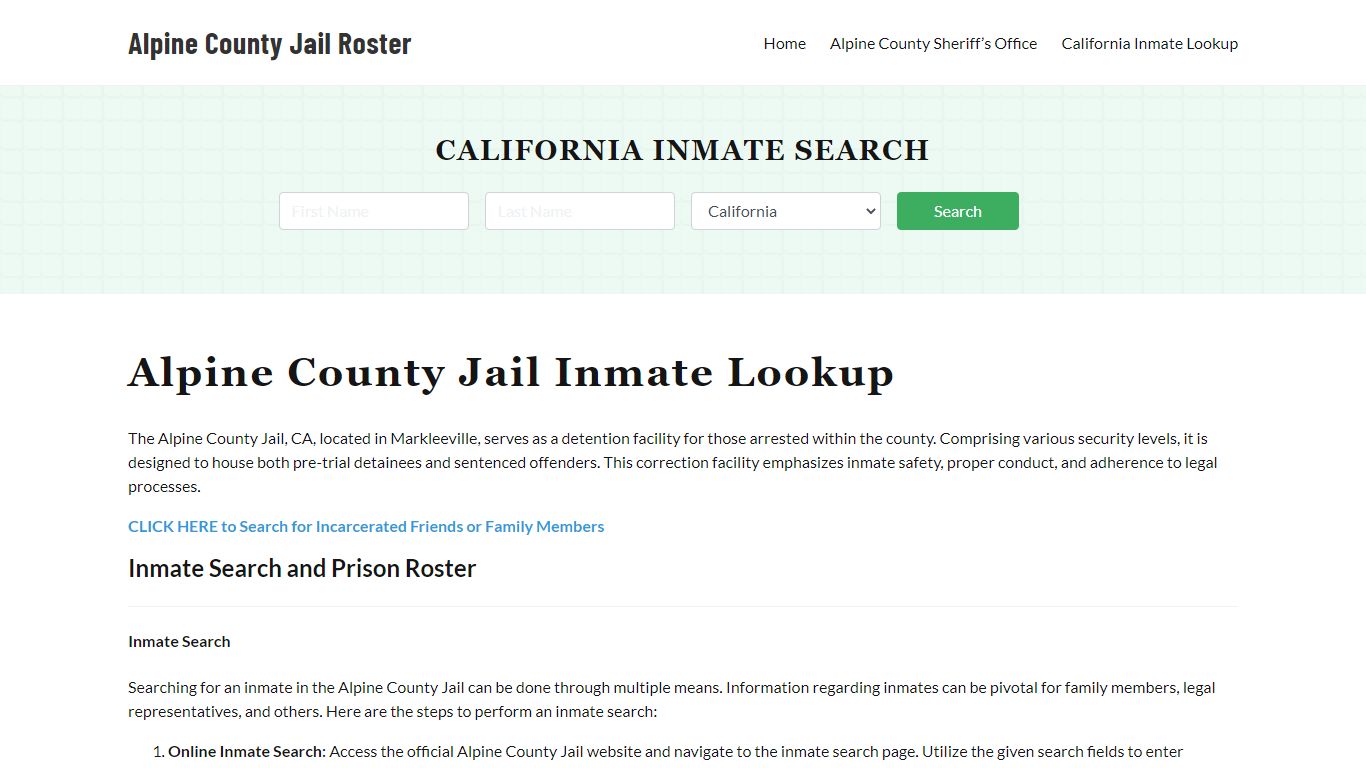 Alpine County Jail Roster Lookup, CA, Inmate Search