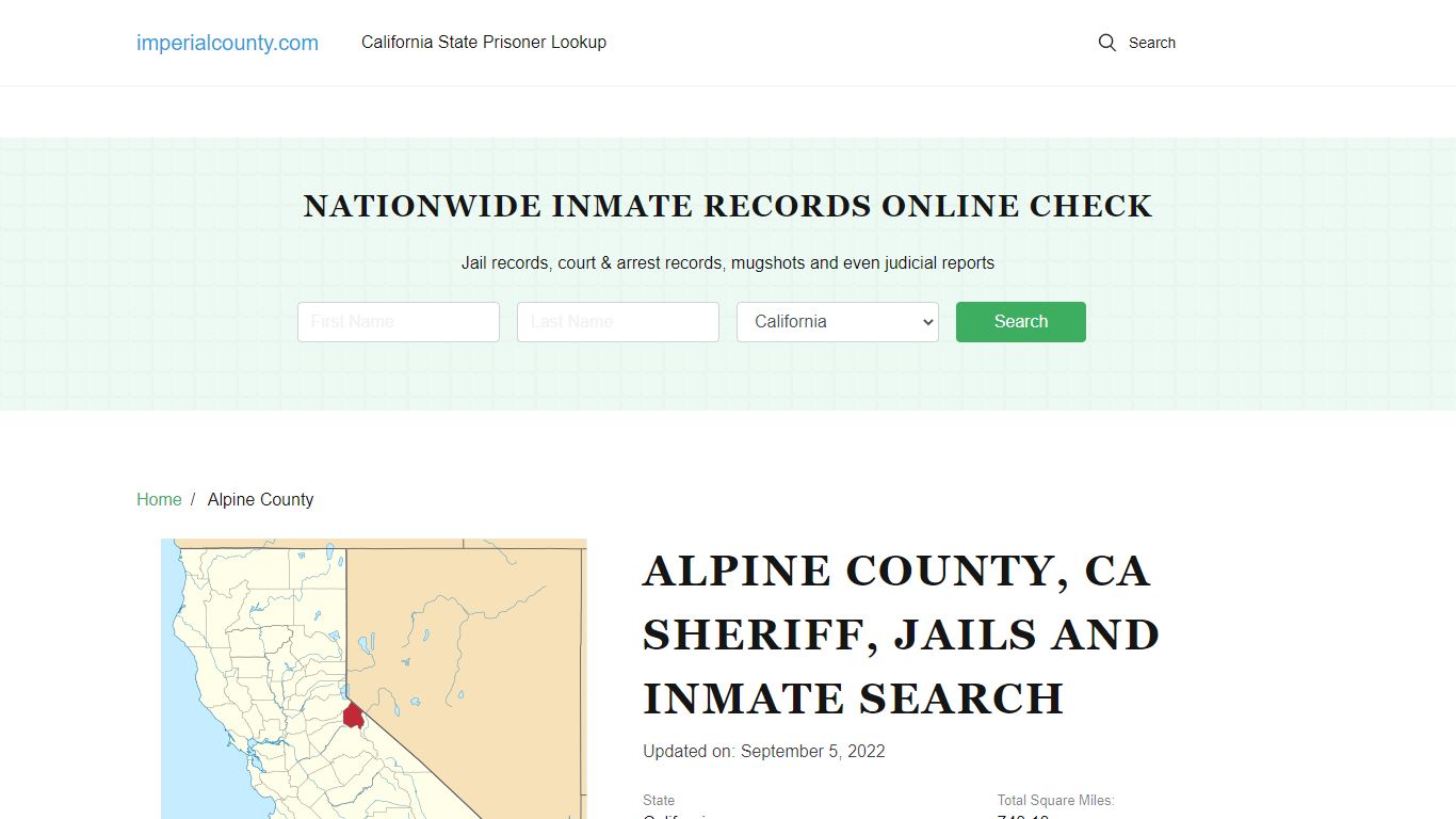 Alpine County, CA Sheriff, Jails and Inmate Search
