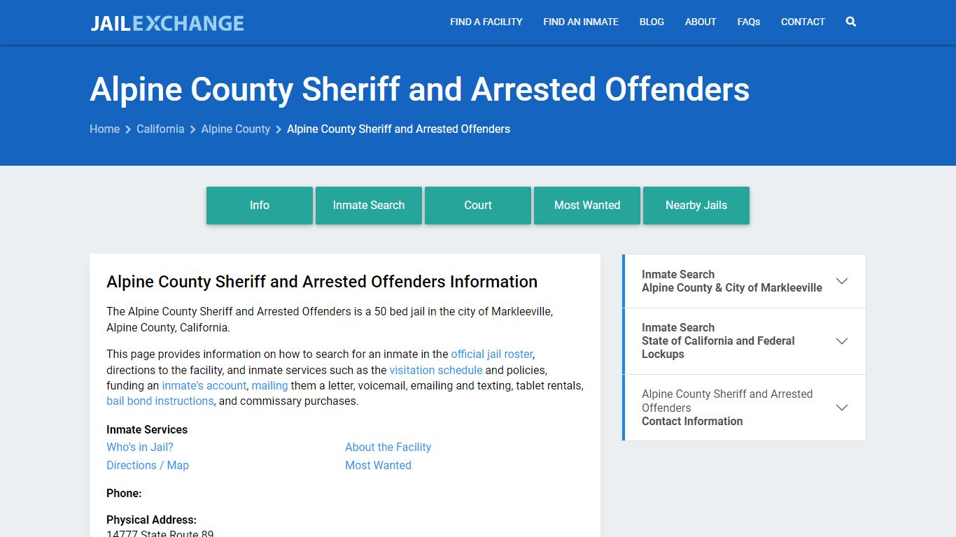 Alpine County Sheriff and Arrested Offenders - Jail Exchange