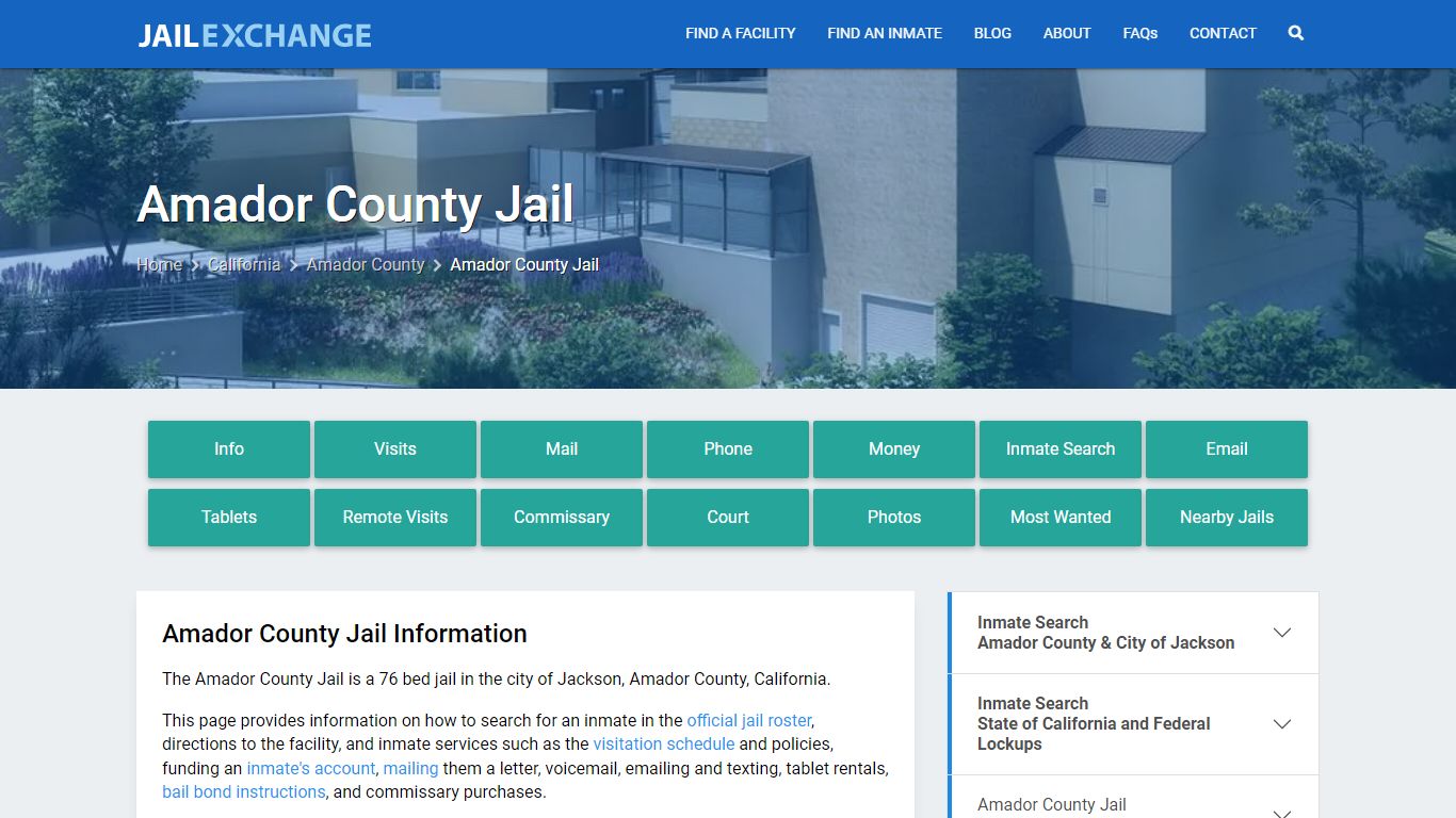 Amador County Jail, CA Inmate Search, Information