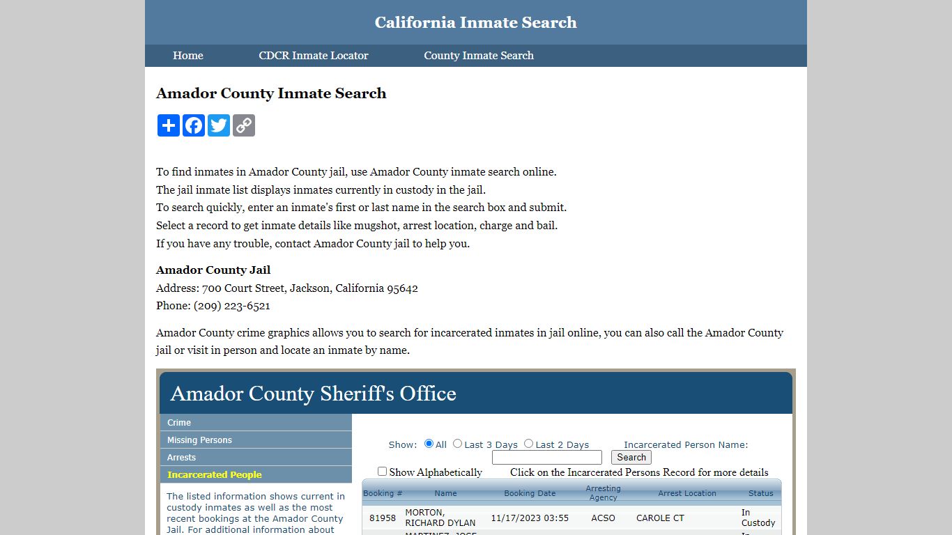Amador County Inmate Search