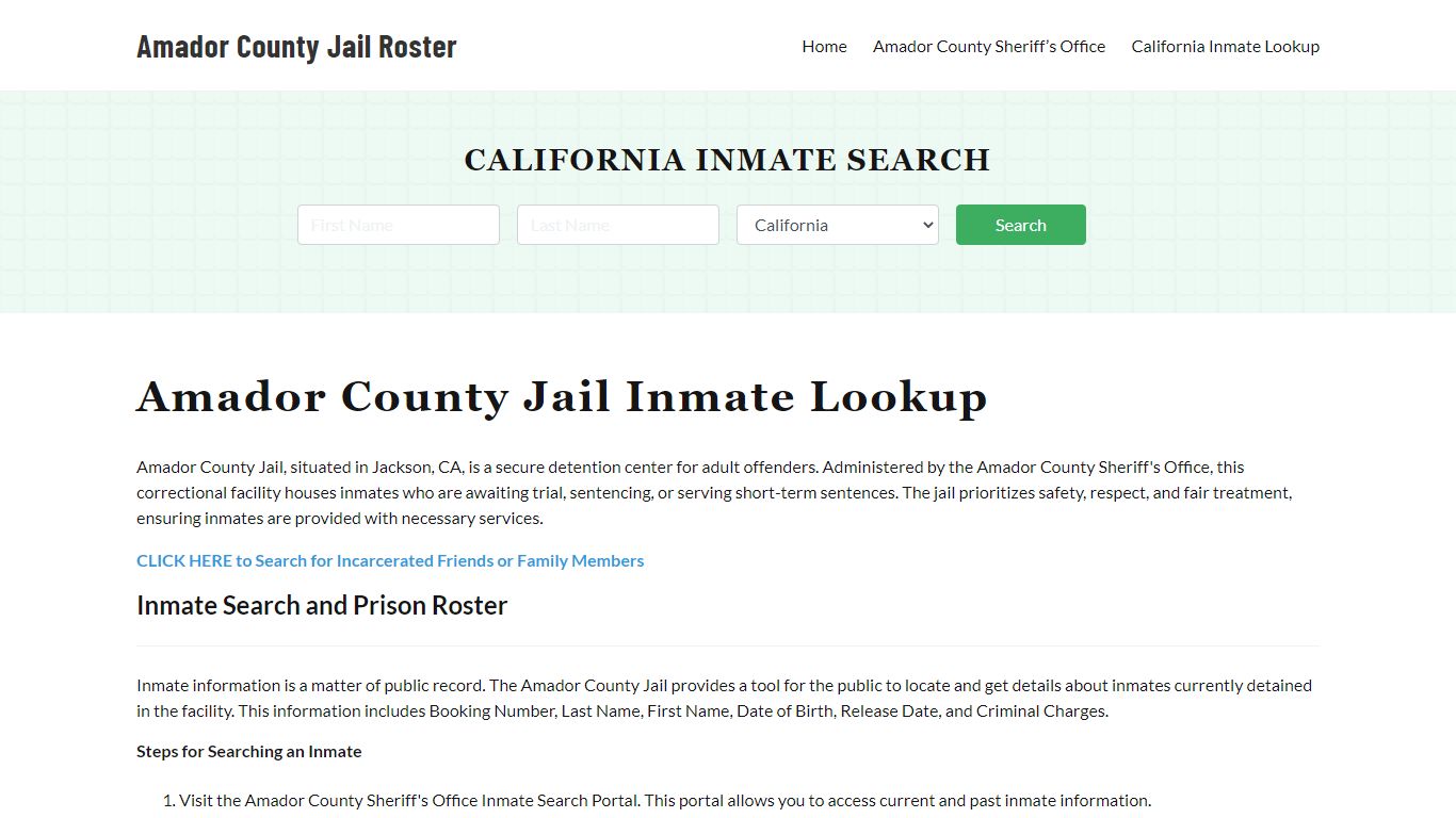 Amador County Jail Roster Lookup, CA, Inmate Search
