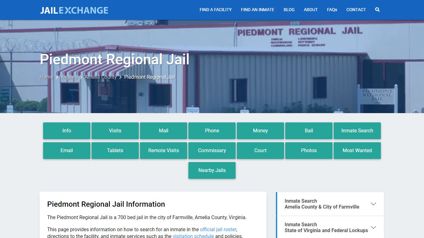 Piedmont Regional Jail, VA Inmate Search, Information