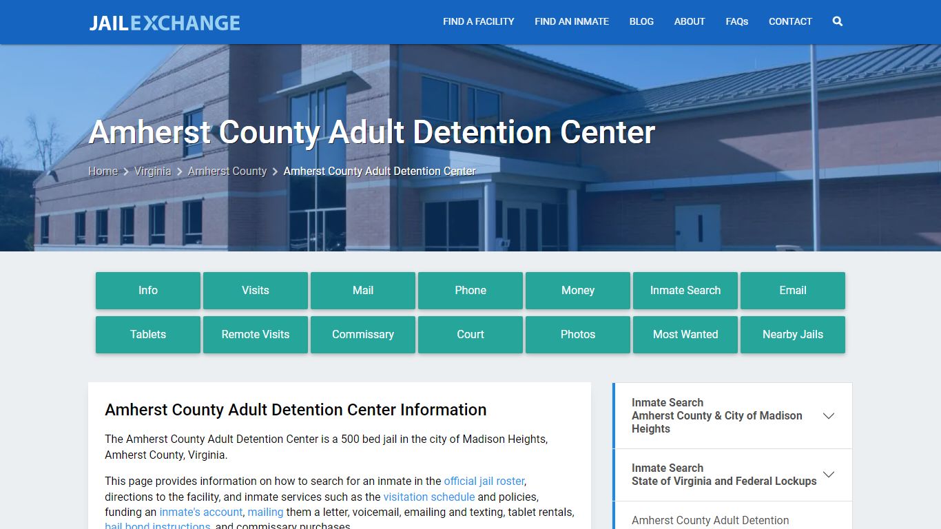 Amherst County Adult Detention Center, VA Inmate Search, Information
