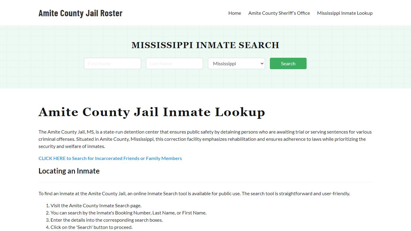Amite County Jail Roster Lookup, MS, Inmate Search
